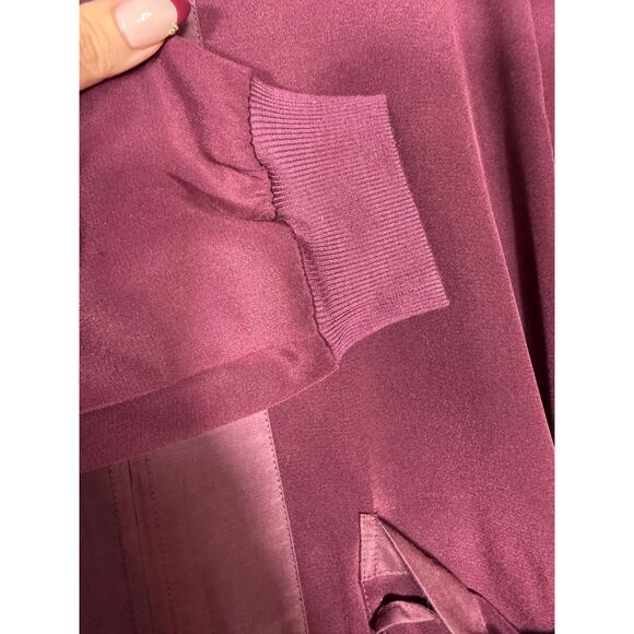St. John Burgundy Silk Bomber Jacket Size Small (P) - Picture 5 of 7